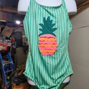 Cat & Jack Green Striped One-Piece Swimsuit with Pink & Orange Pineapple